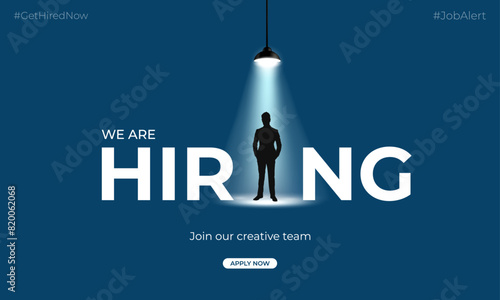 We are hiring and join our team banner design. Hiring recruitment open vacancy. Hiring employee social media post vector illustration photo