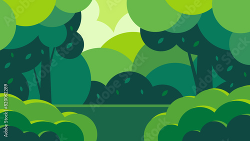 Forest trees background. Glade in the thicket. Beautiful green summer landscape. Flat design