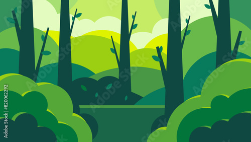 Forest trees background. Glade in the thicket. Beautiful green summer landscape. Flat design