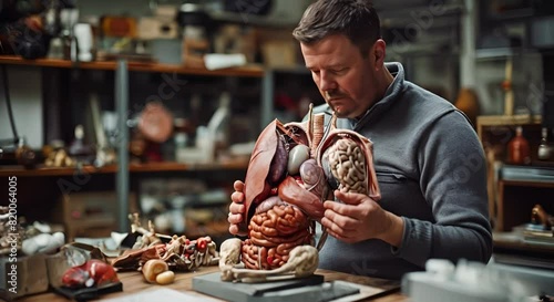 Explore the intricacies of human anatomy anatomy and biology teacher demonstrating human organs on a human model fascinating insight into the complexity of the hum photo