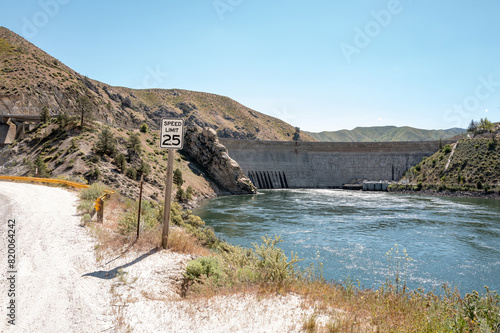 Boise River and Arrowrock Dam with road sigh