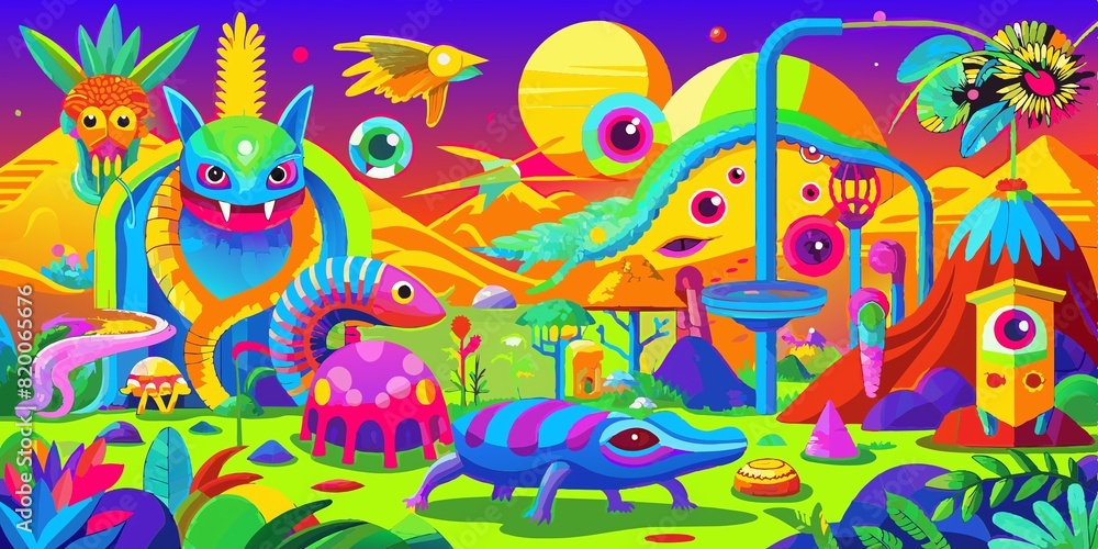 surreal digital art screensaver abstract colorful futuristic background different worlds elements