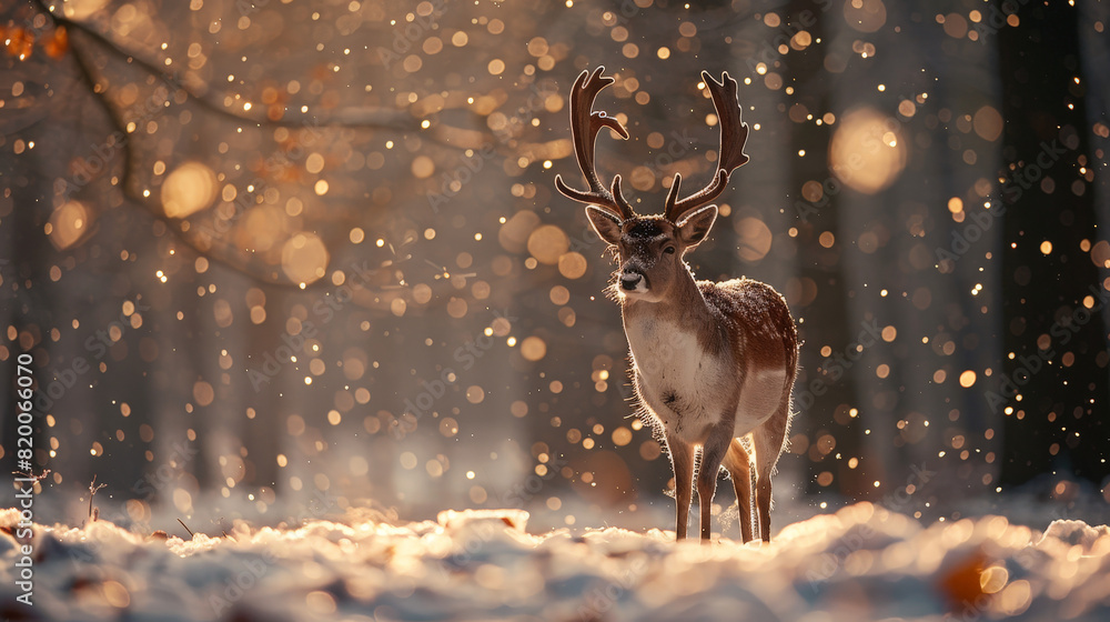 Capture a deer in the snowy habitats. Capture a deer in the snowy habitats.