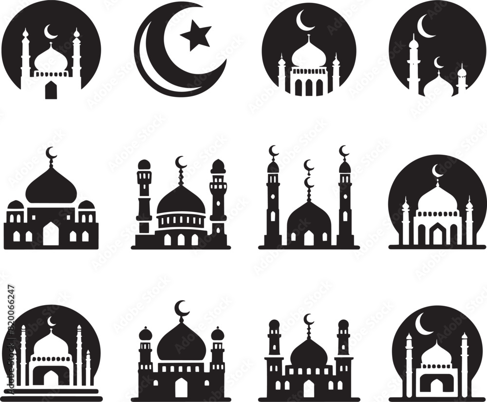 A silhouette image of a mosque with a mosque and a mosque in the center. A silhouette image of a mosque with a mosque and a mosque in the center.