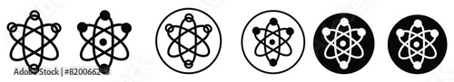 atom icon set. molecule nucleus science vector symbol. physics nuclear research sign. electron, proton, or neutron chemistry icon in black filled and outlined style