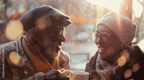 Joyful Senior Couple Sharing Coffee photo