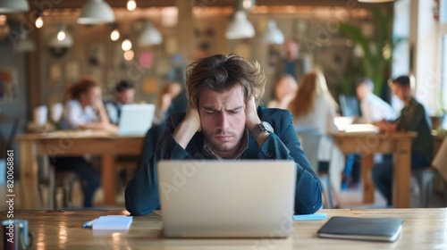 Frustrated Man with Laptop at Work