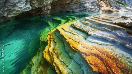 Amazing colorful rock with layers in pure water