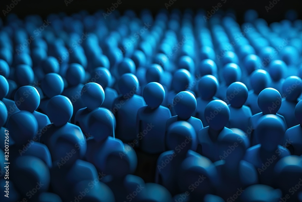 3D rendering group of icon blue people on black background 3D rendering group of icon blue people on black background