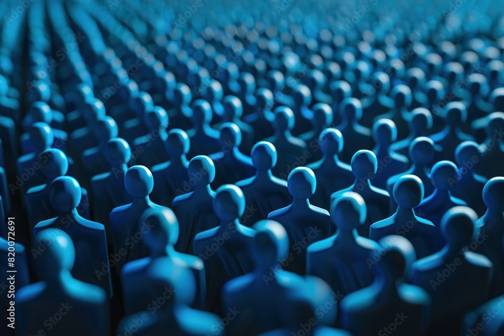 Obraz premium 3D rendering group of icon blue people on black background