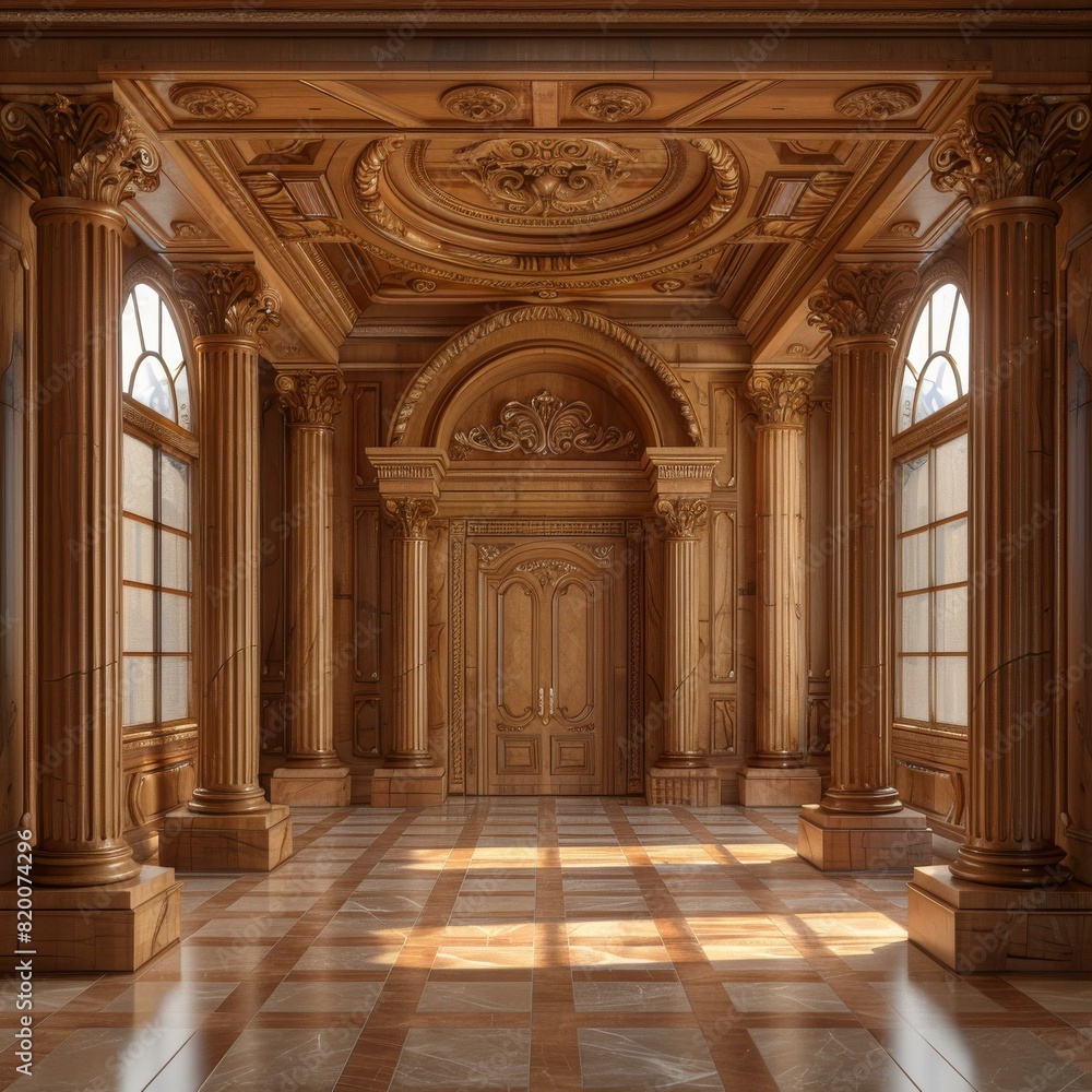 Spacious and Luxurious Indoor Corridor with Golden Details Spacious and Luxurious Indoor Corridor with Golden Details