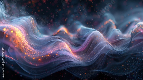 An abstract composition of cascading data streams and swirling patterns  resembling a symphony of information flow and digital communication  set against a dark background for contrast.