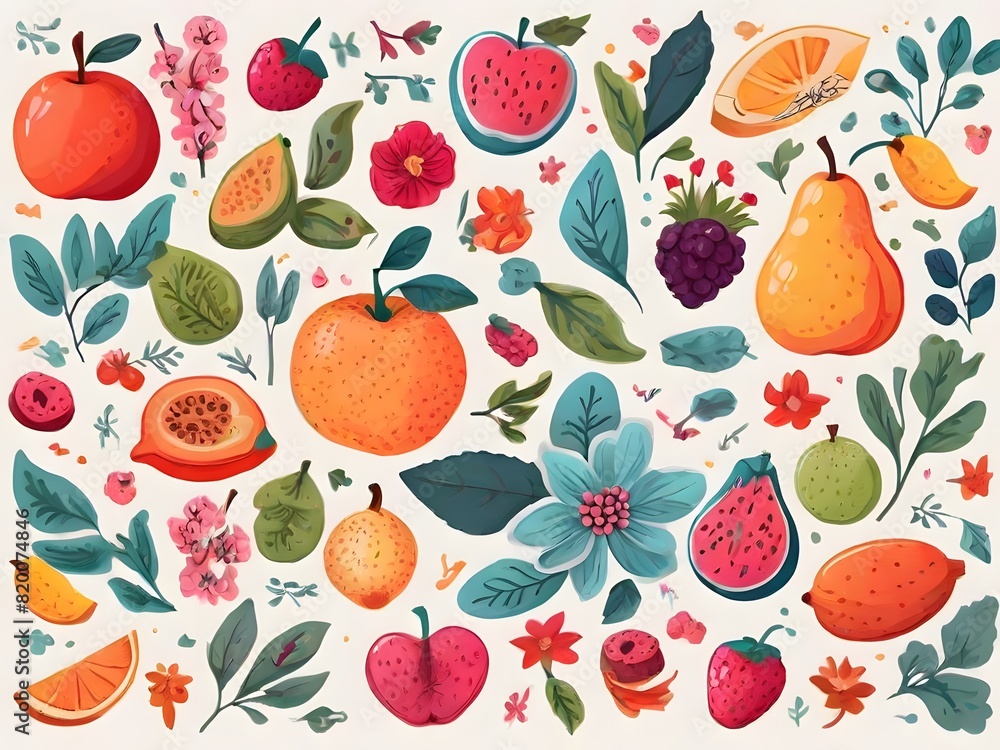 Pattern design using flowers and fruits Pattern design using flowers and fruits