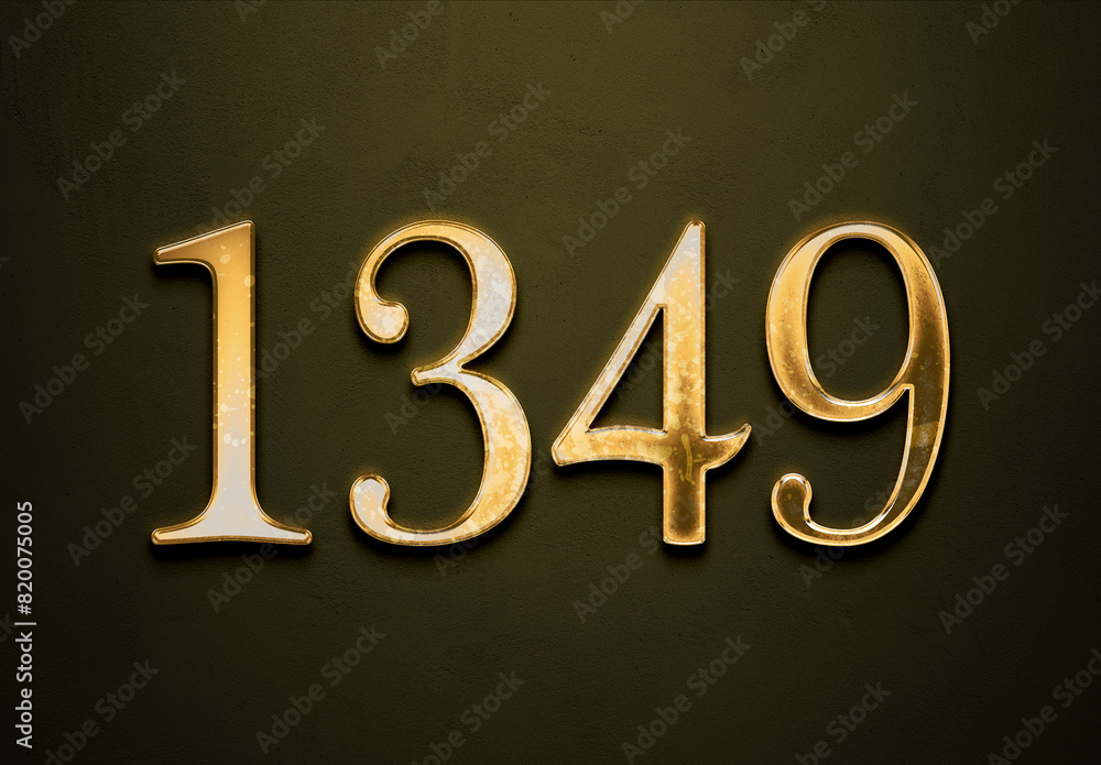 Old gold effect of 1349 number with 3D glossy style Mockup. Old gold effect of 1349 number with 3D glossy style Mockup.
