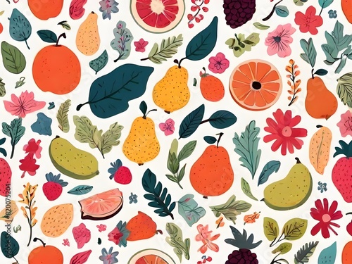 Pattern design using flowers and fruits