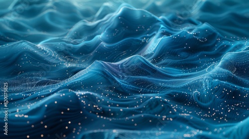 An abstract representation of the world's oceans filled with pulsating data nodes and swirling currents, illustrating the vastness of digital information flowing through global networks. photo