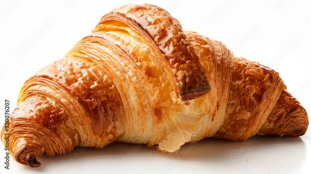 Close-up of a perfectly baked croissant, detailed and crisp, isolated on a white background with professional studio lighting Close-up of a perfectly baked croissant, detailed and crisp, isolated on a white background with professional studio lighting