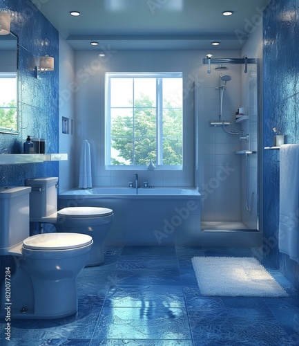 Luxurious Bathroom with Modern Blue Tiles