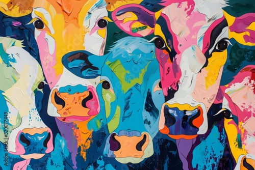 Abstract colorful illustration of  cows. Ai generative art