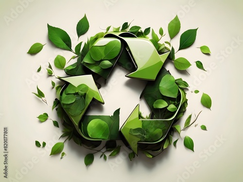 Symbol of waste recycling using green leaves