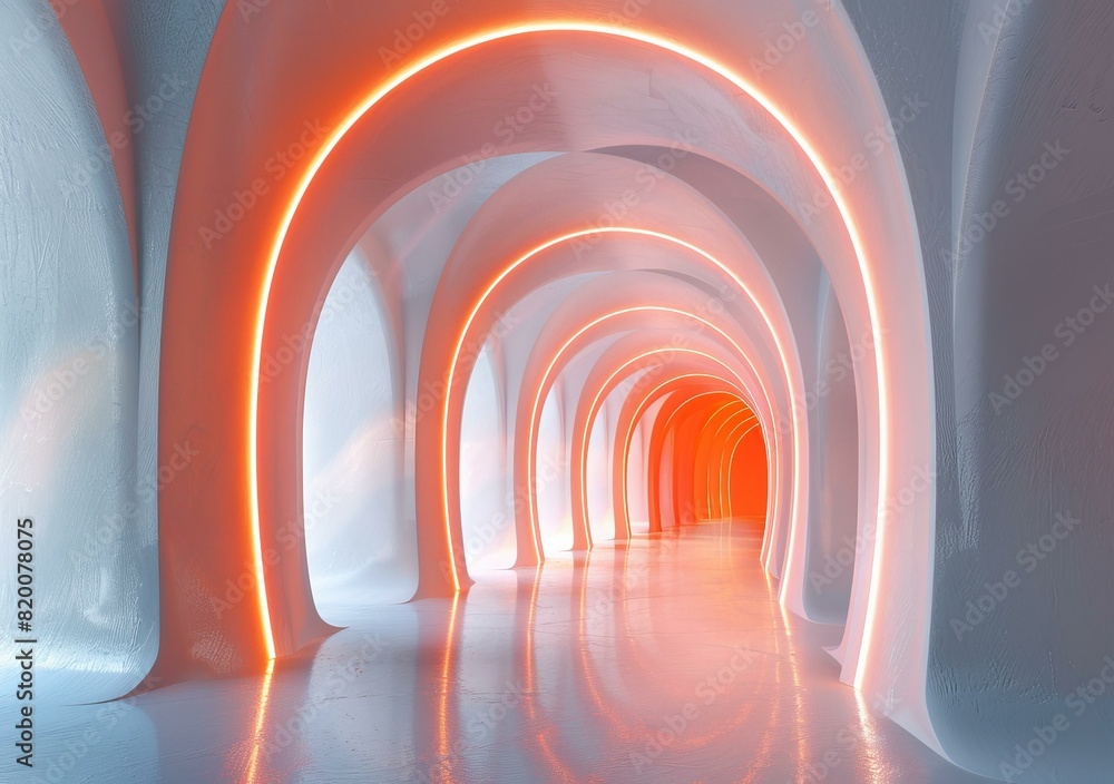 Futuristic Tunnel with Glowing Orange Lights Futuristic Tunnel with Glowing Orange Lights