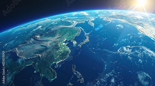 Fototapeta Naklejka Na Ścianę i Meble -  Earth photographed above outer space generative ai