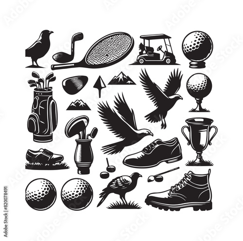 Golf elements collection illustration silhouette style