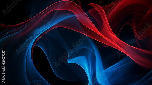 Flowing Red and Blue Abstract Waves on Black Background