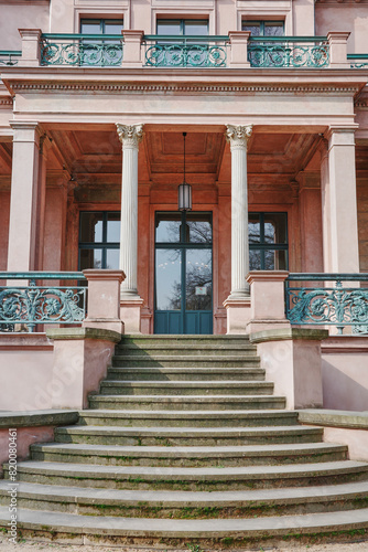  The main entrance of The Biesdorf Palace (German: Schloss Biesdorf) is a Neoclassical-style building in Marzahn-Hellersdorf, Berlin.  photo