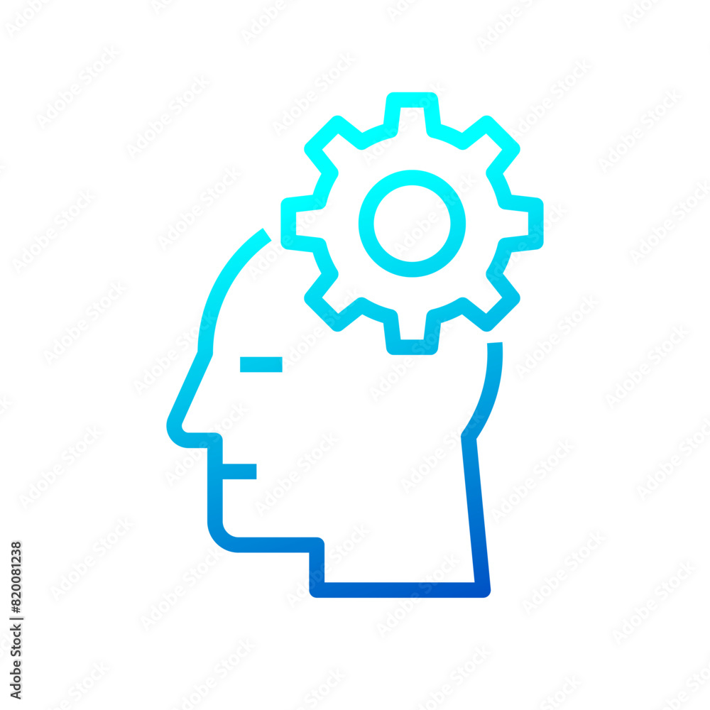 Human head gears tech logo, Cogwheel engineering technological inside brain, Artificial intelligence, Isolated on white background, Vector illustration Human head gears tech logo, Cogwheel engineering technological inside brain, Artificial intelligence, Isolated on white background, Vector illustration