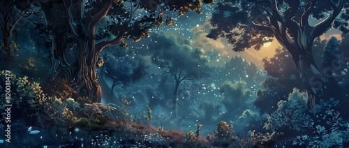 Enchanted Moonlit Forest with Glowing Fireflies and Magical Atmosphere