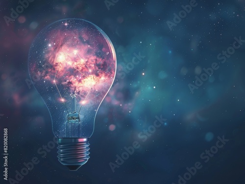 An outline of a lightbulb with a starry night sky inside it, symbolizing the dreamy and imaginative quality of ideas, golden ratio composition, crisp edges, 8k resolution