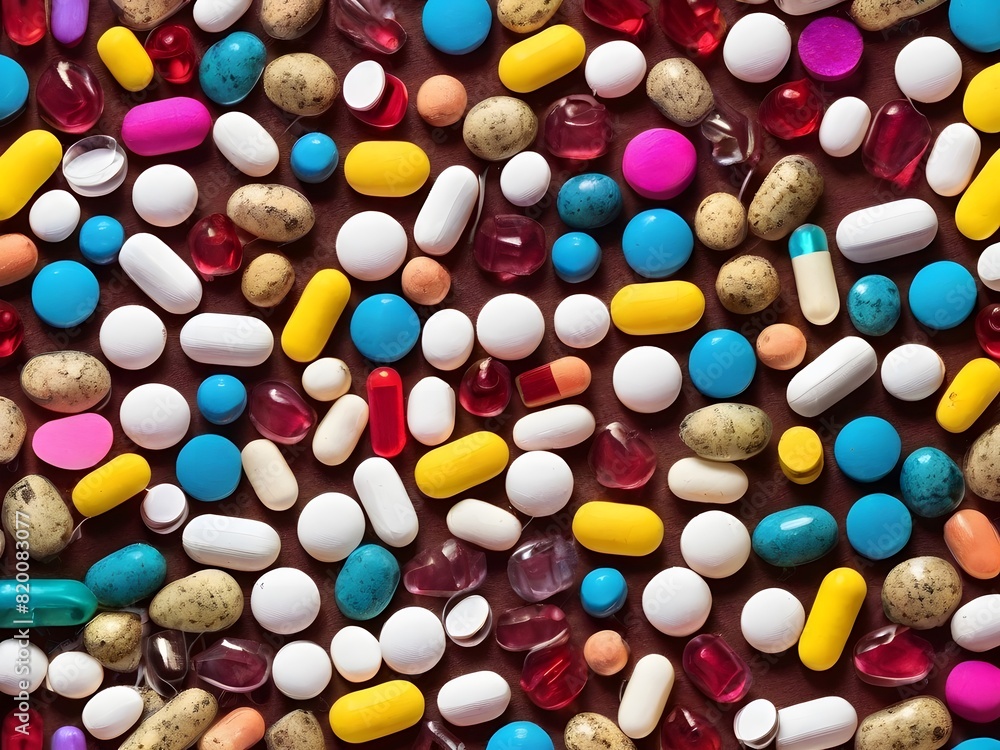 Pills of various colors seen from above Pills of various colors seen from above