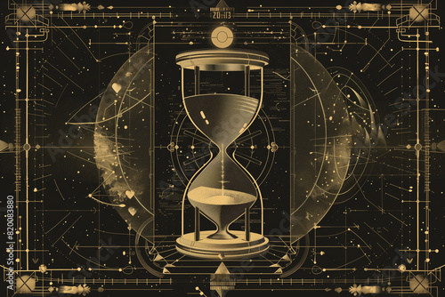 Imagine a visually striking concept featuring an hourglass motif, delicately superimposed over the structure of a calendar, symbolizing the perpetual march of time and the importan photo
