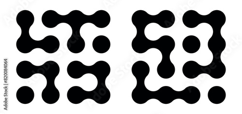 set of black liquid connected circle dots.metaballs pattern on white. abstarct  geometric shapes collection Point movement flat icon