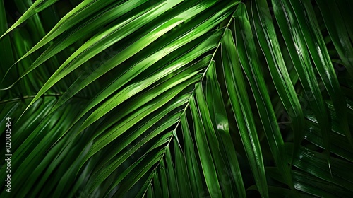 tropical palm leaf and shadow, abstract natural green background, dark tone textures © Farid