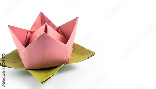 Animal aquatic water concept origami isolated on white background of lotus flower in multiple colors  with copy space  simple starter craft for kids