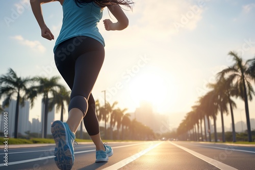 woman running towards on the road side in outdoor exercise concept