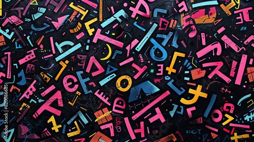 The Elegance of an Abstract Graffiti Letters and Symbols Black and Pink Wallpaper