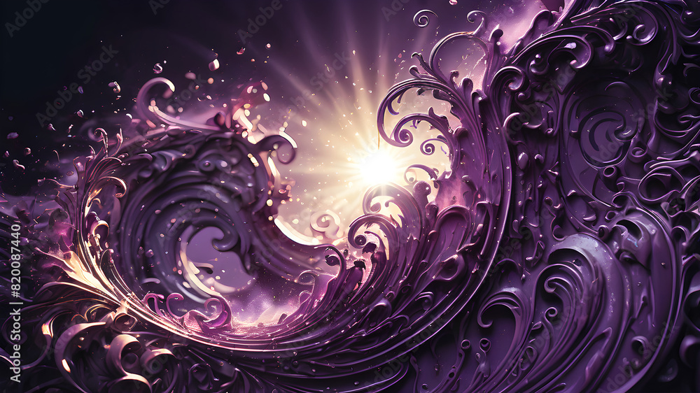 A breathtakingly purple backdrop, alive with intricate swirls and contrasting details that pop under a sunlit splash, creating an ethereal fantasy atmosphere A breathtakingly purple backdrop, alive with intricate swirls and contrasting details that pop under a sunlit splash, creating an ethereal fantasy atmosphere