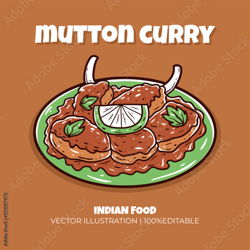 Mutton curry Indian food vector illustration