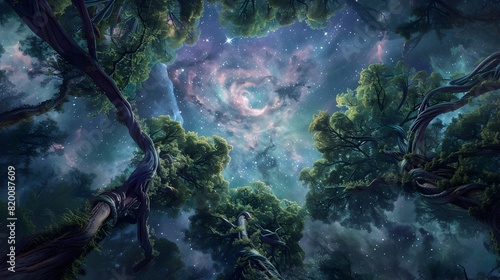 Enchanting Starry Night in a Mystical Forest Landscape