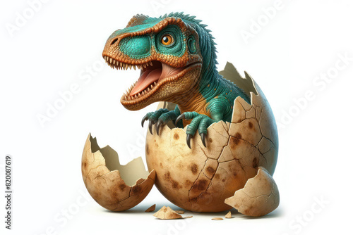 Young dinosaur hatches from an egg Isolated on white background