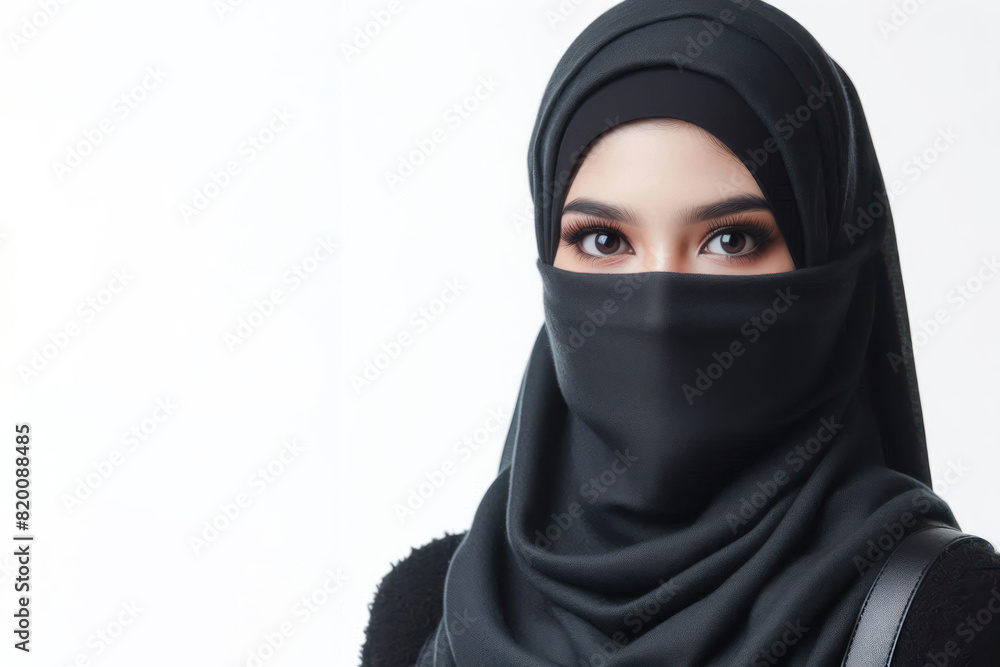 portrait Islam female wear dark cloth Isolated on white background portrait Islam female wear dark cloth Isolated on white background