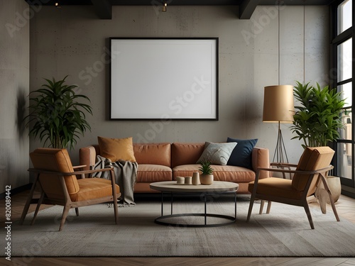 Elegant Wall Art  Picture Frame Mockup Enhancing a Living Room