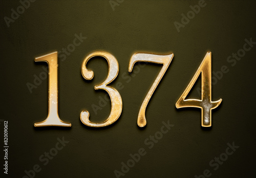 Old gold effect of 1374 number with 3D glossy style Mockup.