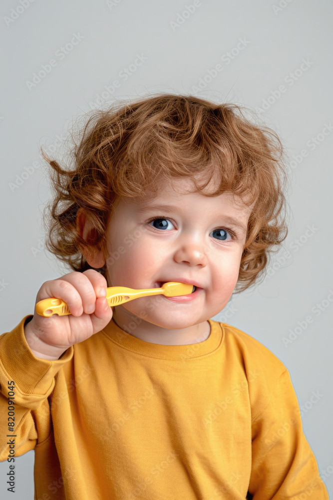 A young child brushes their teeth with a fun toothbrush, keeping their smile healthy A young child brushes their teeth with a fun toothbrush, keeping their smile healthy