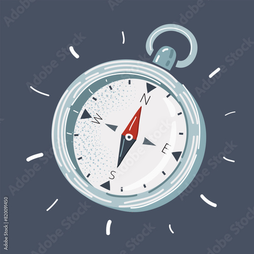 Cartoon vector illustration of Old-school Compas on dark background