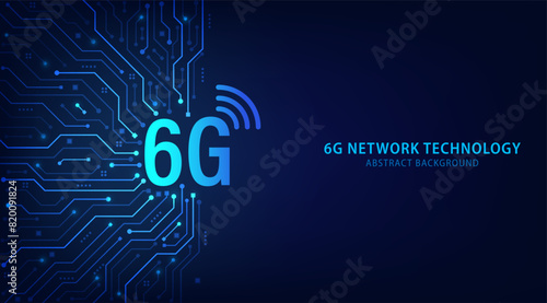 The concept of 6G network abstract background. Innovative generation of the global high speed Internet broadband. Hi-tech digital technology futuristic circuit digital. Vector illustration.