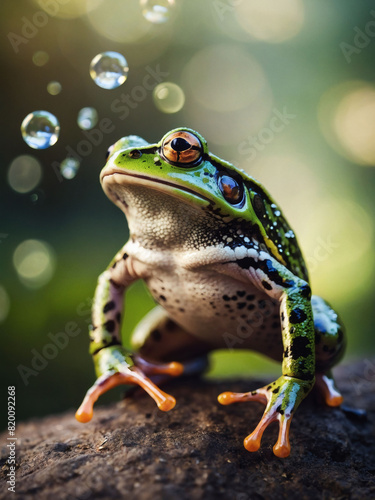 Whimsical illustration capturing the exuberance of a hopping frog